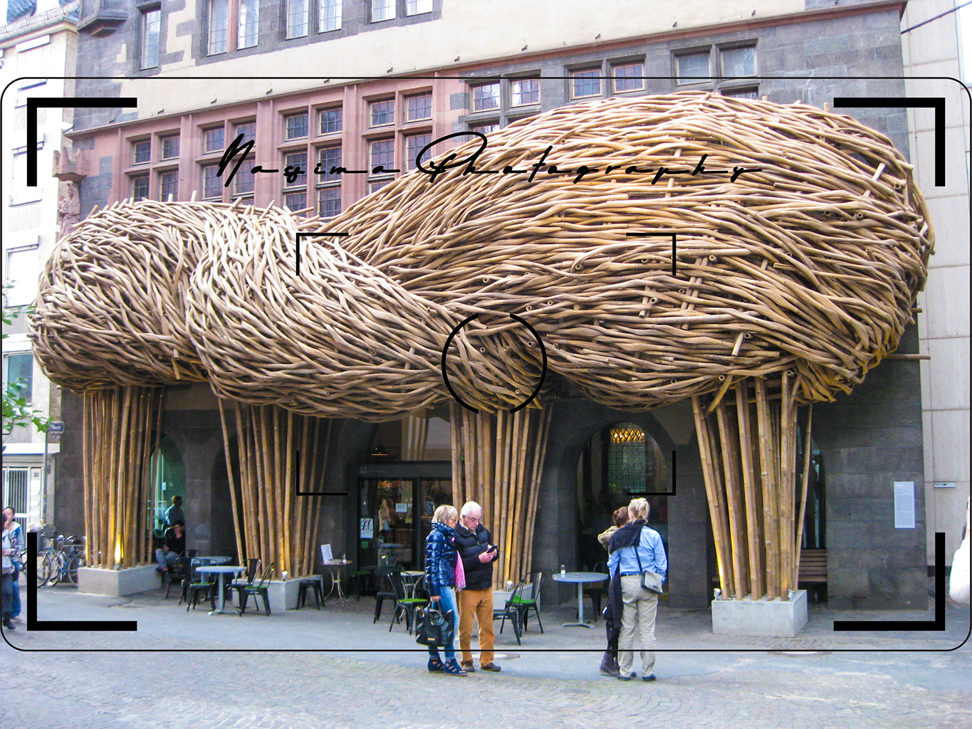 café in frankfurt am main with a netting of bamboo 