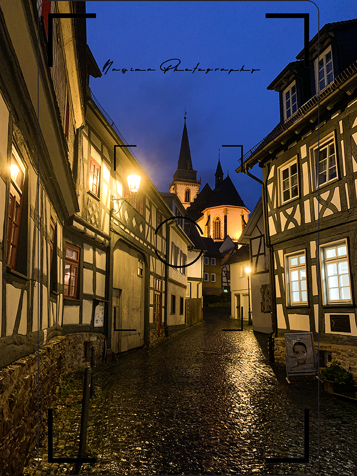 old town of Oberursel im Taunus in the dark 