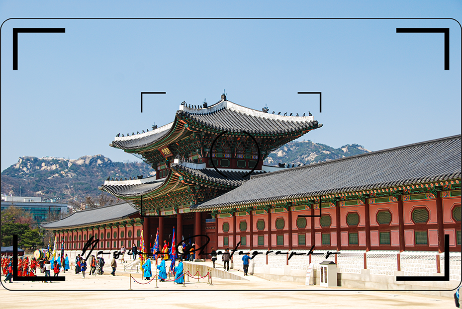 View on Gyeongbokgung palace in Seoul from the ticket counter