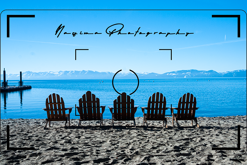 5 chairs on the beach at Incline Village, Lake Tahoe, Nevada