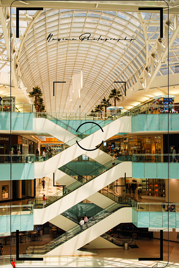 crossing escaltors at Galleria Ice Skating Center in Dallas