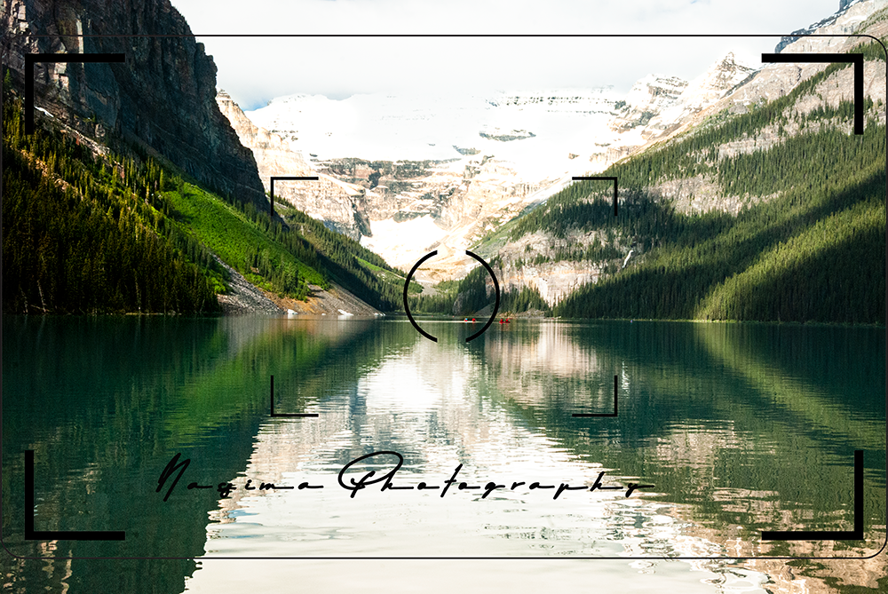 view from the shore on Lake Louise, Alberta Canada